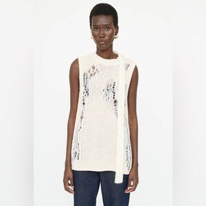 Cream Sleeveless Deconstructed Knit Top XS